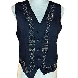 Anxiety black vintage vest with beaded details‎